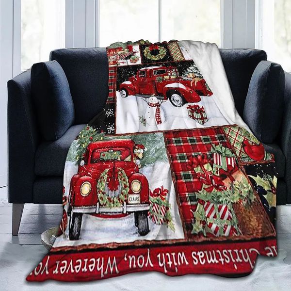 Decke Nordic Red Truck Flanell Frohe Weihnachten Jahr Mode Überwurf für Bett Sofa Couch Steppdecke Queen King Twin Size 231011