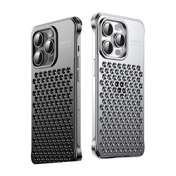 Metall-Handyhüllen für Apple iPhone 15 14 Plus Pro Max, sturzsicher, hohl, kühlend, ultradünn, Legierung, stoßfest, harte Rüstung, Defender-Schutzhülle, 4 Ecken umwickelt