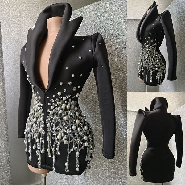 Lindo contas blazer para mulheres jaquetas de luxo diamantes miçangas senhoras casacos curtos baile noite outerwear uma peça