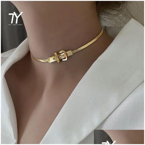 Collana girocollo in acciaio al titanio con forma di fibbia classica per donna Gioielli di moda coreana Ragazze gotiche Y Dhgarden Otldk