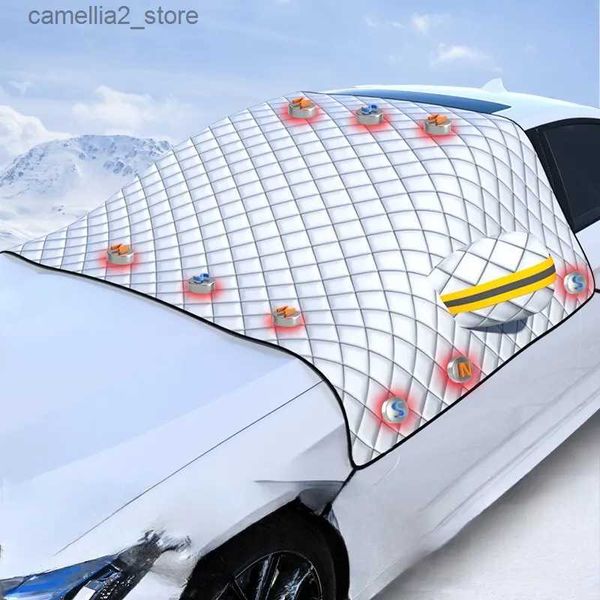 Автомобильные чехлы Автомобильный магнитный автомобильный снежный щиток переднего лобового стекла солнцезащитный козырек утолщенный снежный щит защита от мороза и мороза автомобильная одежда Q231012