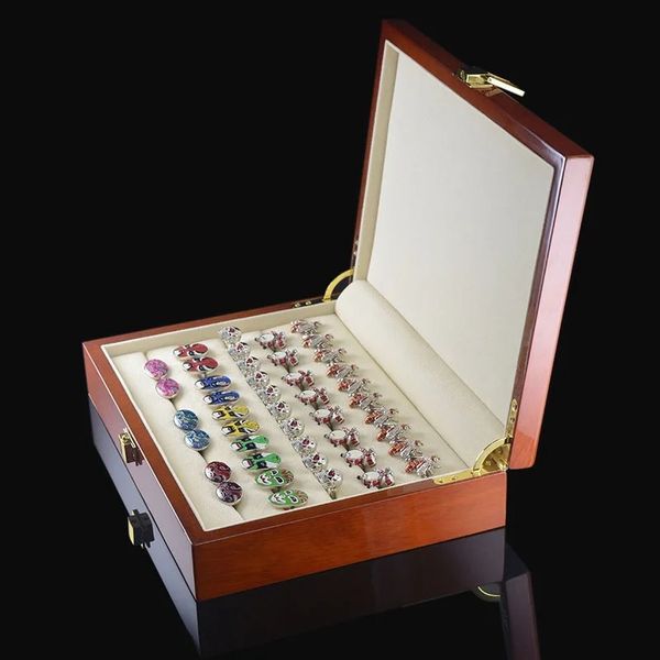 Schmuckkästchen Deluxe-Manschettenknopfbox aus Holz mit Klavierlackierung, Manschettenknopf-Ring-Ohrstecker-Display-Box, hochwertige Schmuck-Aufbewahrungsbox, 24 x 5,5 x 18 cm, 231011