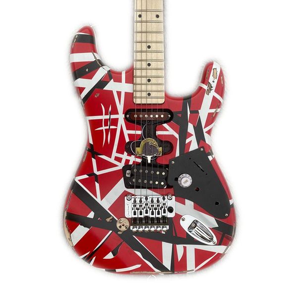 электрогитара Edward Van Halen Black White Stripe Red Heavy Relic Maple Neck, Floyd Rose Tremolo Bass Wood