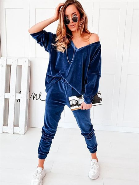 Frauen Zwei Stück Hosen Herbst Samt Trainingsanzug Frauen Sets Winter Velour Damen Schweiß Anzug Outfits Sweatshirt Mujer Vetement Femme 231011