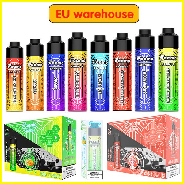 Einweg-Vape Box Vape Starter Kit Feemo Cannon 18ml Dampf Vape Box Stift Einweg-Vapes Big Cloud Mesh Spule mit 850-mAh Typ-C-Ladung aufladbarer Vape Batterie