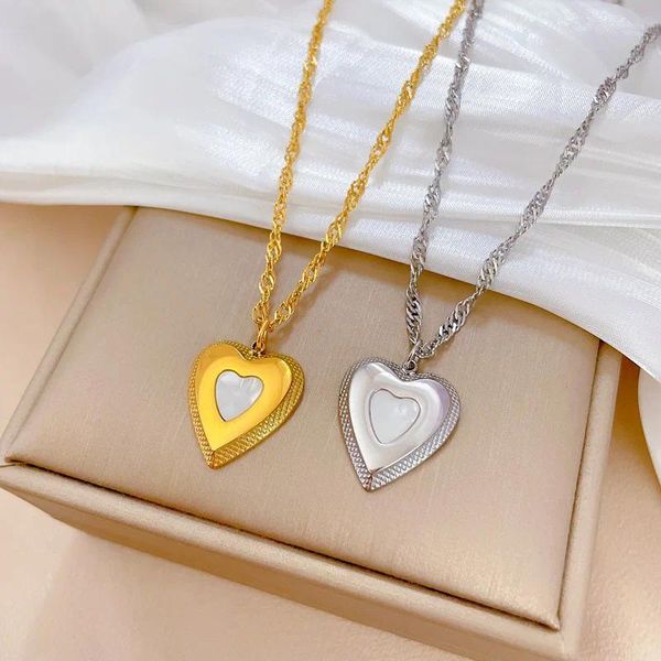Anhänger Halsketten Temperament Shell Herz Für Frauen Junge Mädchen Geschenk Schmuck Gold Farbe Edelstahl Liebe Welle Kette Kragen Femenino