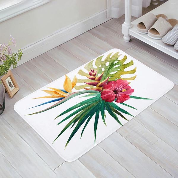 Tappeti Tropicale Acquerello Pianta Fiore Bianco Ingresso Zerbino Tappetino da cucina Tappeto Soggiorno Casa Corridoio Tappeti Tappetini per bagno