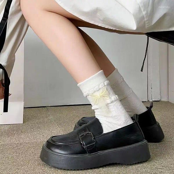 Женские носки с 3D бантом и кружевом, сложенные средней трубкой, милые повседневные универсальные школьные носки в стиле Лолита K1049