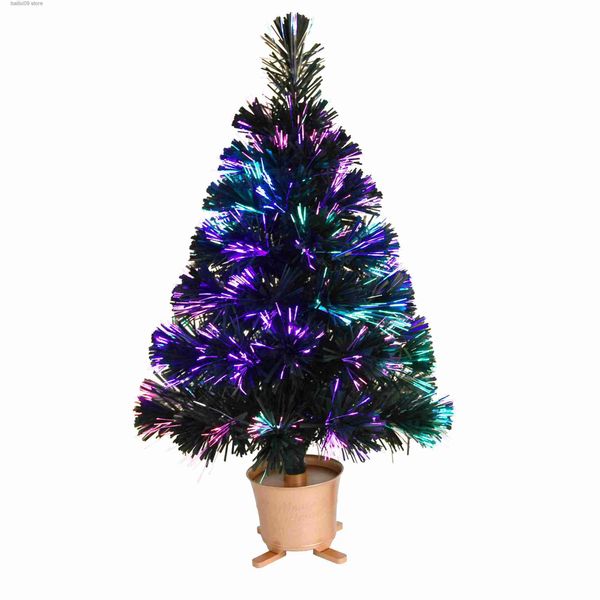 Noel Dekorasyonları 24 Yeşil Ön Lit Mini Fiber Optik Masa Tabağı Yapay Noel Ağacı Led Işıklar Altın Base Noel Masa Üst Ağacı T231012