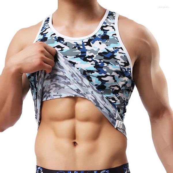 Regatas masculinas de secagem rápida, camiseta sem mangas com camuflagem fitness, colete para musculação, elástico e respirável