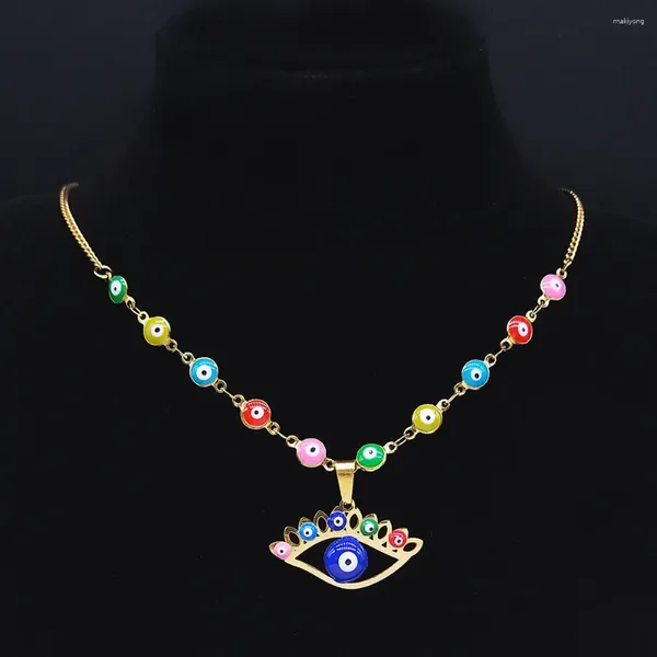 Ожерелья с подвесками 2023, нержавеющая сталь, ислам, красочные турецкие глазные колье, ожерелье золотого цвета, ювелирные изделия на цепочке Ojo Turco Colgante N5229S04