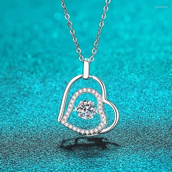 Correntes 0.5ct coração moissanite pingente para mulheres sparkly imitação diamante jóias 925 prata esterlina banhado colar de ouro branco