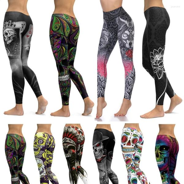 Calças ativas LI-FI Ornamental Crânio Leggings Mulheres Yoga Ginásio Fitness Esportes Desgaste Elástico Apertado