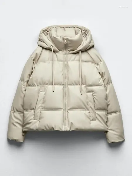 Casacos de Trench das Mulheres Inverno Mulheres Faux Couro Puffer Jaqueta 2023 Quente Neve Com Capuz Parka Feminino Casual Solto Casaco Zipper Manga Longa