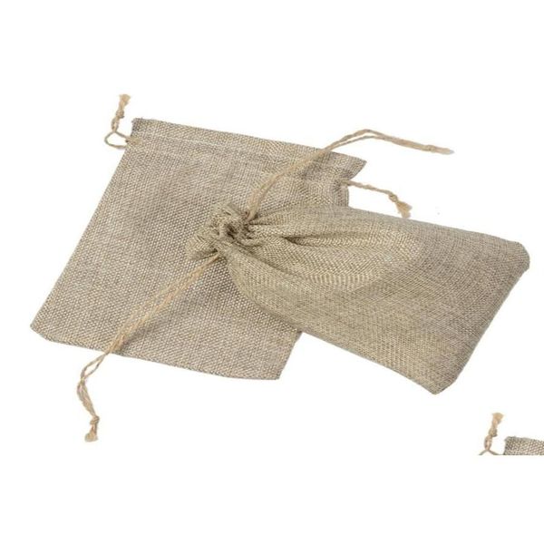 Envoltório de presente Natural Burlap Sacos Doces Presente Festa de Casamento Favor Bolsa Juta Hessian Dstring Sack Pequeno 50 Pc Home Jardim Festa Festiva Supp Dhkmf