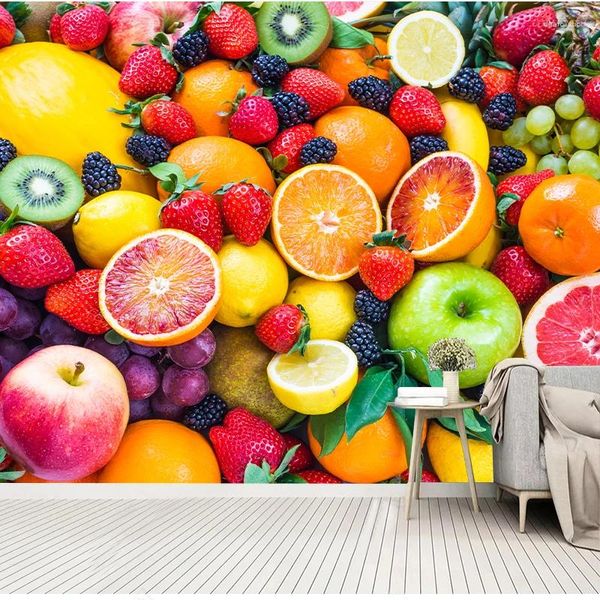 Tapeten Benutzerdefinierte 3D-Tapete für Küchenzimmer Erdbeere Orange Früchte Po Wandbild Heimwerkerpapiere Haus und Dekoration