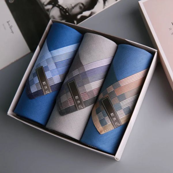 Krawatte, 3 Stück/Set, karierte Taschentücher aus Baumwolle, karierte karierte Taschentücher mit Geschenkbox-Verpackung, Weihnachtsgeschenke für Männer, 231012