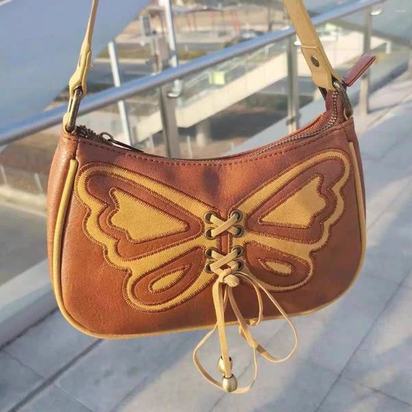 Abendtaschen Retro Design Damen Kleine Umhängetasche Braun Schmetterling Stickerei Unterwäsche Mode Cool Girl Tramp Brieftasche Handtasche