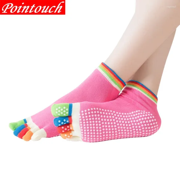 Damen-Socken, Pointouch-Baumwolle, Sport, rosa Unterseite, rutschfest, fünf Finger, Mädchen, atmungsaktiv