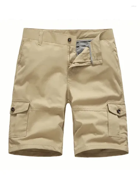 Shorts masculinos homem verão moda sólida ao ar livre zip carga masculino pockage botão calças curtas meados cintura de alta qualidade homem roupas 2023