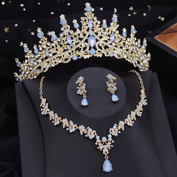 Conjuntos de jóias de casamento coroa de noiva para mulheres princesa flor tiaras conjunto colar brincos baile de formatura acessórios de fantasia 231012