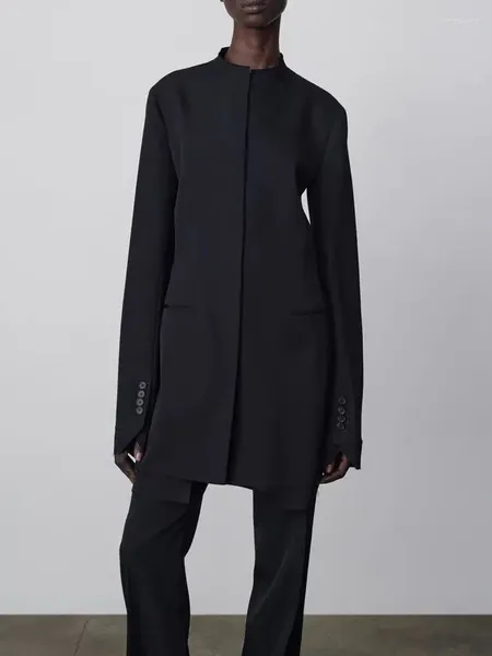 Kadın Ceketleri Kadın Yuvarlak Boyun Orta Uzunluk Takım Klasik Klasik Gizli Düğme Uzun Kollu Bayan Ceket Çıkışları Top 2023 Sonbahar Kış