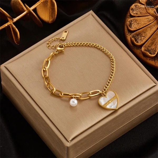 Link Armbänder 316L Edelstahl Unregelmäßige Kette Wärme Charms Armband Für Frauen Vintage Gold Farbe Schmuck Geschenk Weibliche Hochzeit