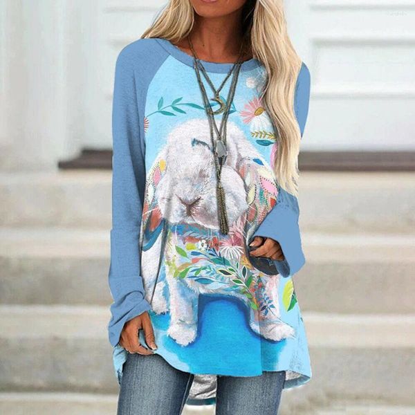 Kadın Tişörtleri Moda Tshirt Sıradan Retro Gevşek Uzun Kollu Üstler Vintage 3D Baskı Bayanlar Külkü Sudaderas Para Mujer