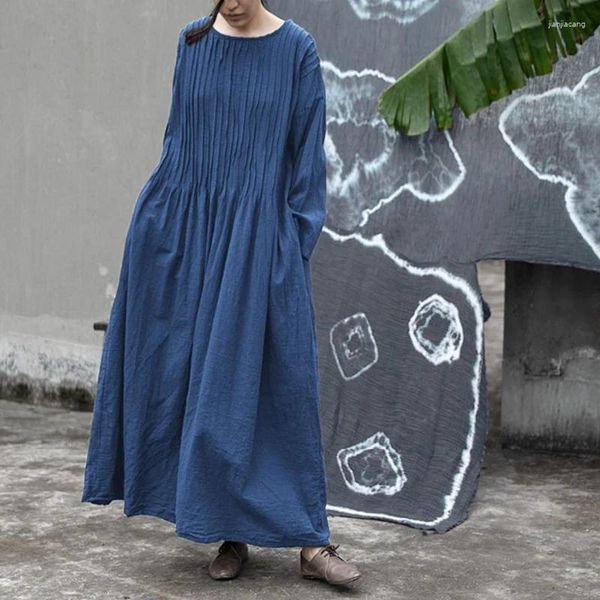 Lässige Kleider NINI WUNDERLAND Frühling Herbst Baumwolle Leinen Handgemachte Plissee Kleid 2023 Frauen Lose Vintage Batwing Hülse Mori Mädchen Robe