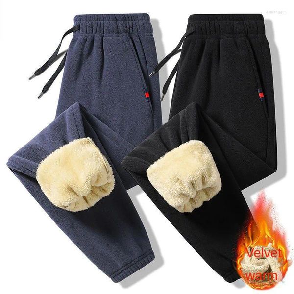 Calças masculinas inverno lambswool casual solto jogger velo cordão longo pista à prova de vento grosso leggings térmicas moletom