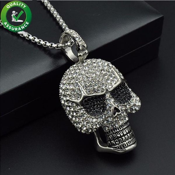 Catene ghiacciate Ciondolo Collana di design Gioielli Hip Hop Uomo Diamante Scheletro Teschio Pendenti Titanio Acciaio inossidabile Bling Punk2731