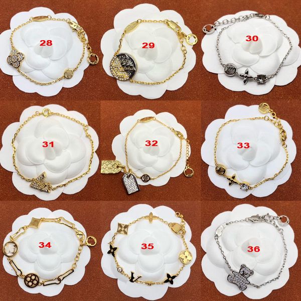 Moda clássica charme pulseiras flores carta urso pingente decoração designer 18k pulseira de ouro mulheres pulseira corrente elegante casamento noivado jóias presente