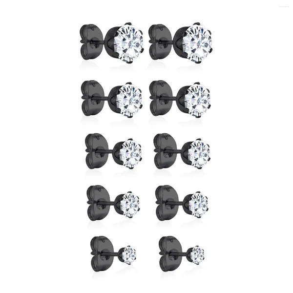 Stud Oorbellen LUXUKISSKIDS 5 paren/partijen Zwarte Oorbel Sets Vrouwen Meisje Groothandel Roestvrij Staal Gemengde Grootte 3mm Tot 7mm Ronde Zirconia