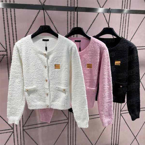 Moda malha cardigan suéteres para mulheres designer solto casual hoodies fivela de ouro malhas camisolas topos