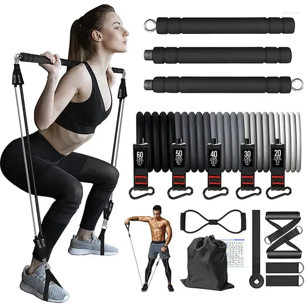 Faixas de resistência barra de treino fitness elástico treinamento de força portátil kit pilates conjunto vara esportes puxar corda