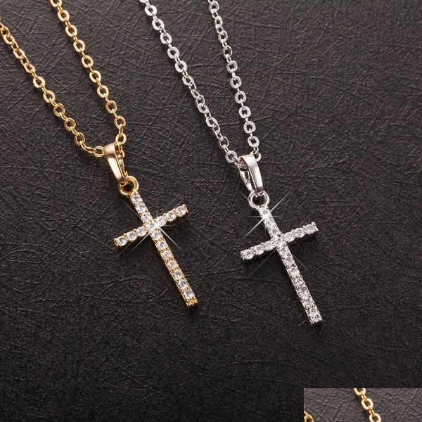 Moda feminina cruz pingentes gota ouro cor preta cristal jesus pingente colar jóias para homem/mulher atacado dhgarden otuis