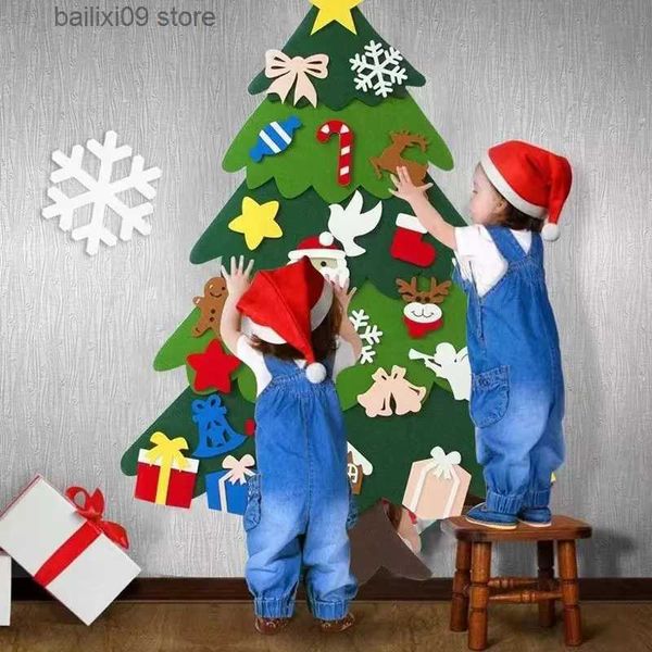 Decorações de Natal Árvore de Natal de feltro Crianças DIY Xmas Santa Claus Tree Gift Feliz Natal Decoração 2024 Noel Tree Feliz Ano Novo 2023 Árvore de Natal T231012