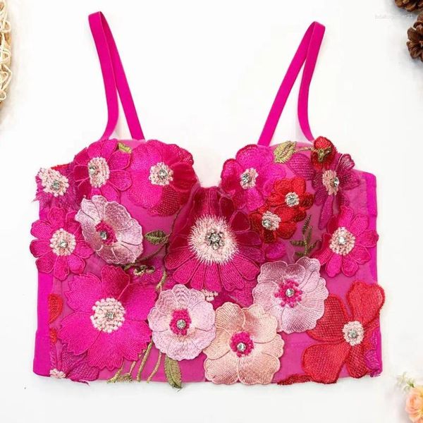 Damen Tanks Frauen 3D Blume Leibchen Perlen Push Up Bustier BH Bühne Sexy Crop Top Weibliche Nachtclub Party Tank Y4205