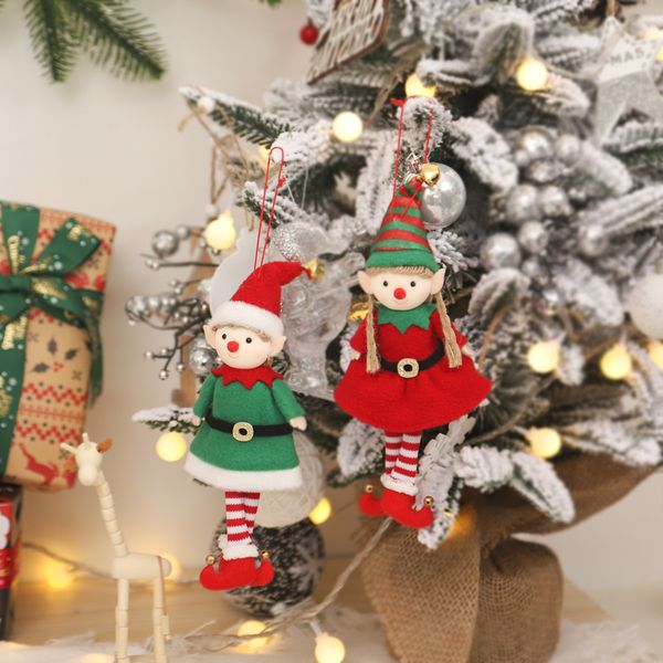 Decorações de natal dos desenhos animados casal cinto elf boneca pingente árvore de natal cena decoração adereços