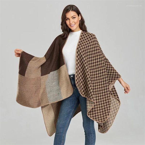 Шарфы женские кашемировые квадратные клетчатые шаль с разрезом пончо модные универсальные зимние утолщенные теплые шарфы накидка из пашмины одеяло верхняя одежда