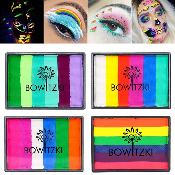 Vücut Boya Bowitzki UV Glow Split Cakes Neon Gökkuşağı Su Aktif Eyeliner Yüz Boyaları Vücut Boyama Makyaj Göz Farı 50G 231012