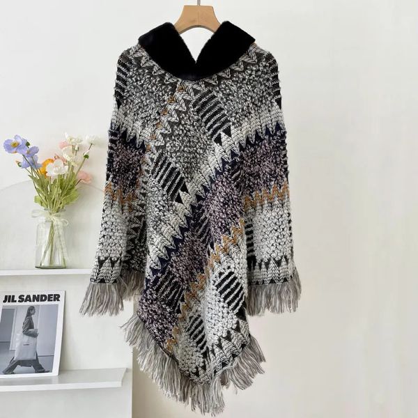 Xales outono inverno capas nacionais de malha manto feminino pulôver borla quente xale imitação de lã colar ponchos capa cinza 231012