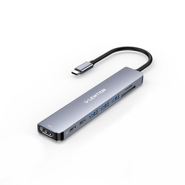 LENTION Hub USB-C 8 em 1 com HDMI 4K 60 Hz, fornecimento de energia de 100 W, dados USB C de 5 Gbps, 3 USB 3.0 e leitor de cartão SD microSD para MacBook Pro 2023-2016, novo Mac Air/Surface, mais (CE18s)