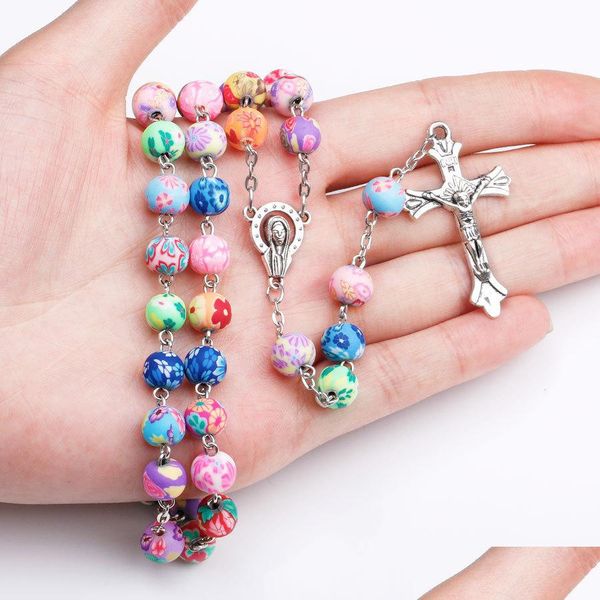 Colares Pingente Rosário Católico Jesus Cruz Pingente Colar Beads Colares Para Mulheres Crianças Moda Jóias Will e Jóias Nec Dhpes