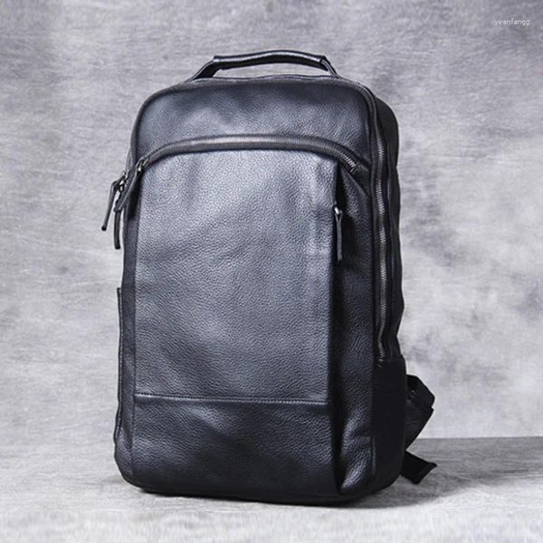 Рюкзак модный корейский стиль из воловьей кожи, мужской рюкзак, походный рюкзак, мужской дорожный повседневный черный M803