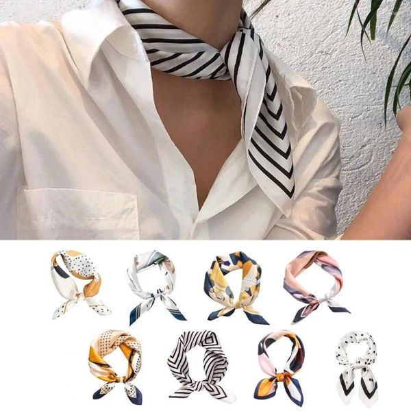 Шарфы, шелковый квадратный клетчатый шарф, женский атласный галстук для волос на шее, мягкая шаль с принтом, головной платок, женское запястье