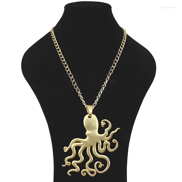 Anhänger Halsketten MaGold Farbe Große Octopus Tintenfisch Metall Lange Kette Nautische Steampunk Halskette Lagenlook Für Frauen Männer Geschenk