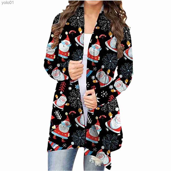 Suéteres femininos feminino boneco de neve de natal frente aberta manga longa solta bainha cardigan casaco outono e inverno nova moda feminina 2023l231012