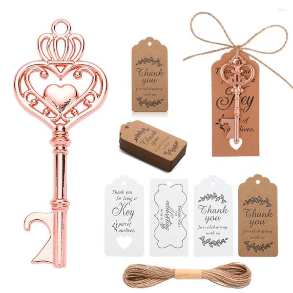 Partij gunst Huwelijksgeschenken voor gasten 100 stks Rose Gold Key Flesopener Met Dank U Papieren Tags Decoratie Gunsten