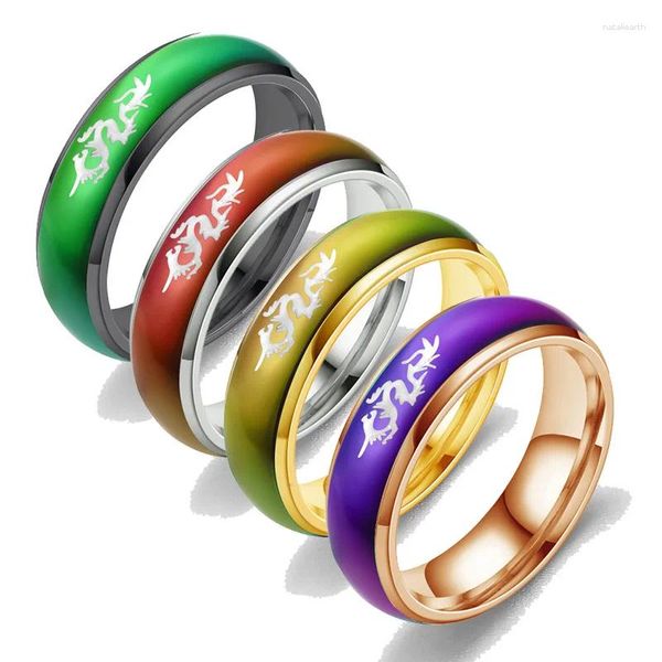 Кольца кластера Sinogaa 2023, кольцо для пары из нержавеющей стали, меняющее настроение, меняющее цвет дракона, красочное обесцвечивание для женщин и мужчин, ювелирные изделия